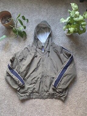 Northcrest Olive Hooded Windbreaker with Navy Sleeve Stripe
